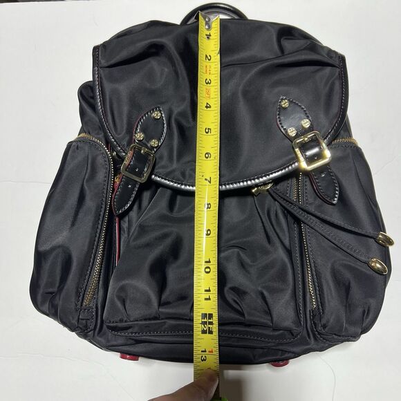 MZ Wallace Marlena backpack in black nylon and leather with red accents. - Picture 7 of 8